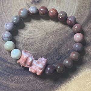Alashan agate mermaid artisan handmade beaded beads stretch bracelet 6.5” colorf